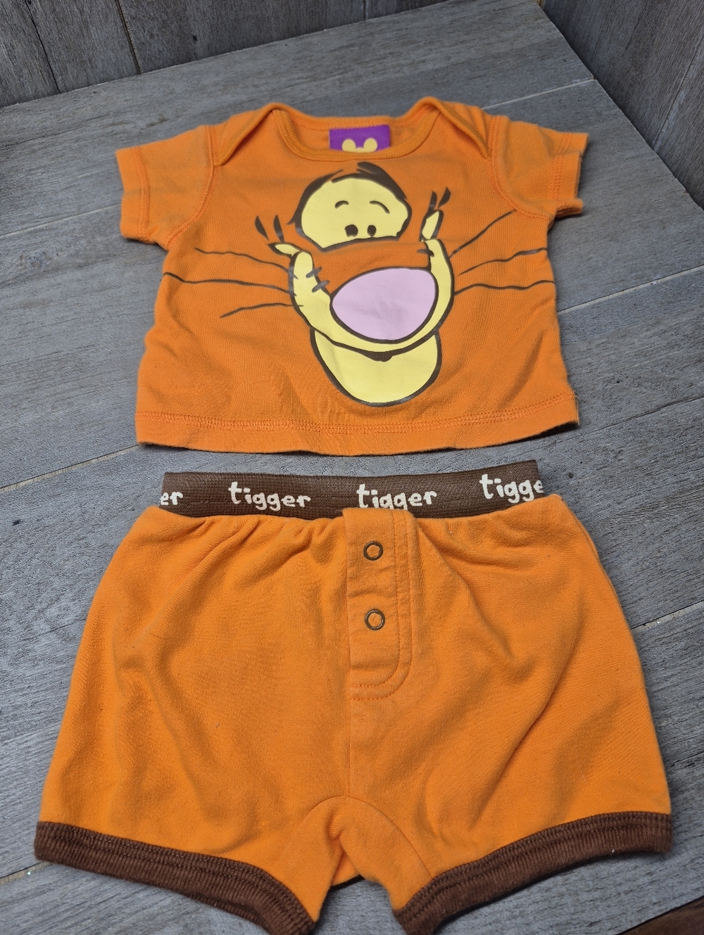 Vintage Y2K Tigger Winnie The Pooh Shirt And Romper Bottoms (Size 3 Months)